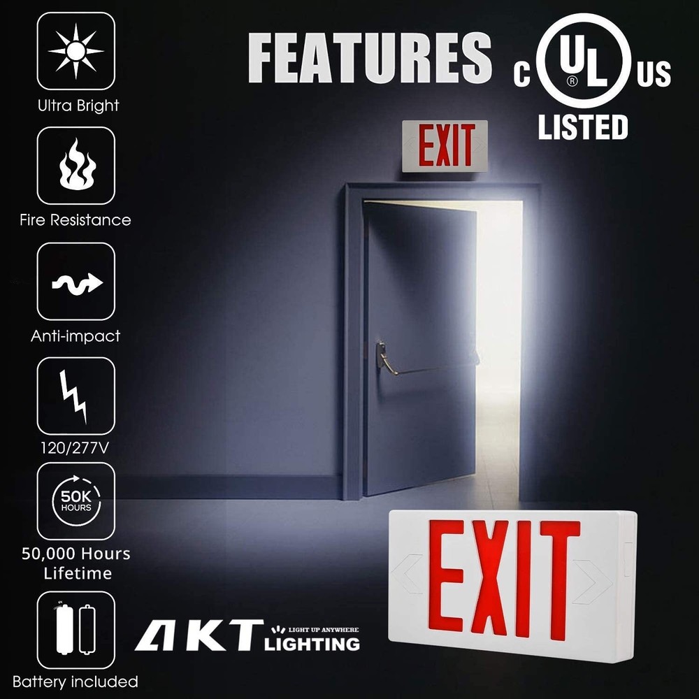 LED Emergency Exit Sign Light - Battery Backup UL 924 Certified 6 Pack Red