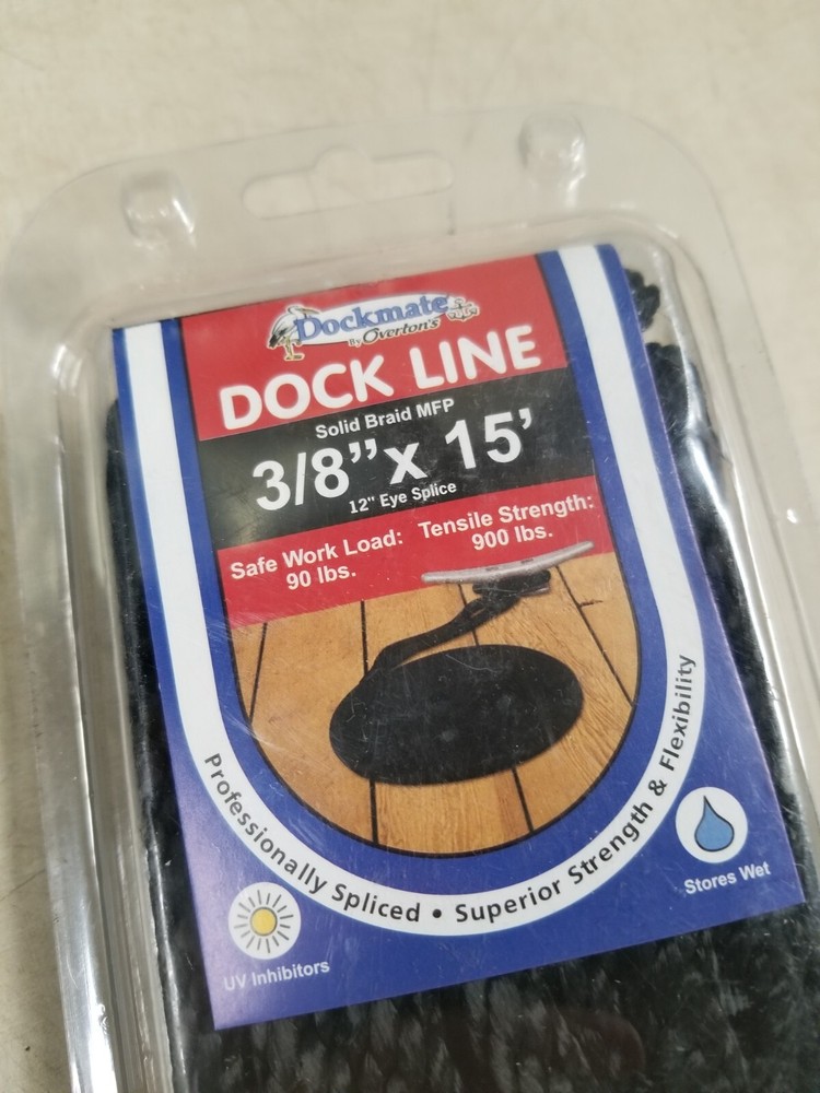 Dockmate DOCK LINE Solid Braid MFP 3/8"x 15' 12" Eye Splice BLACK