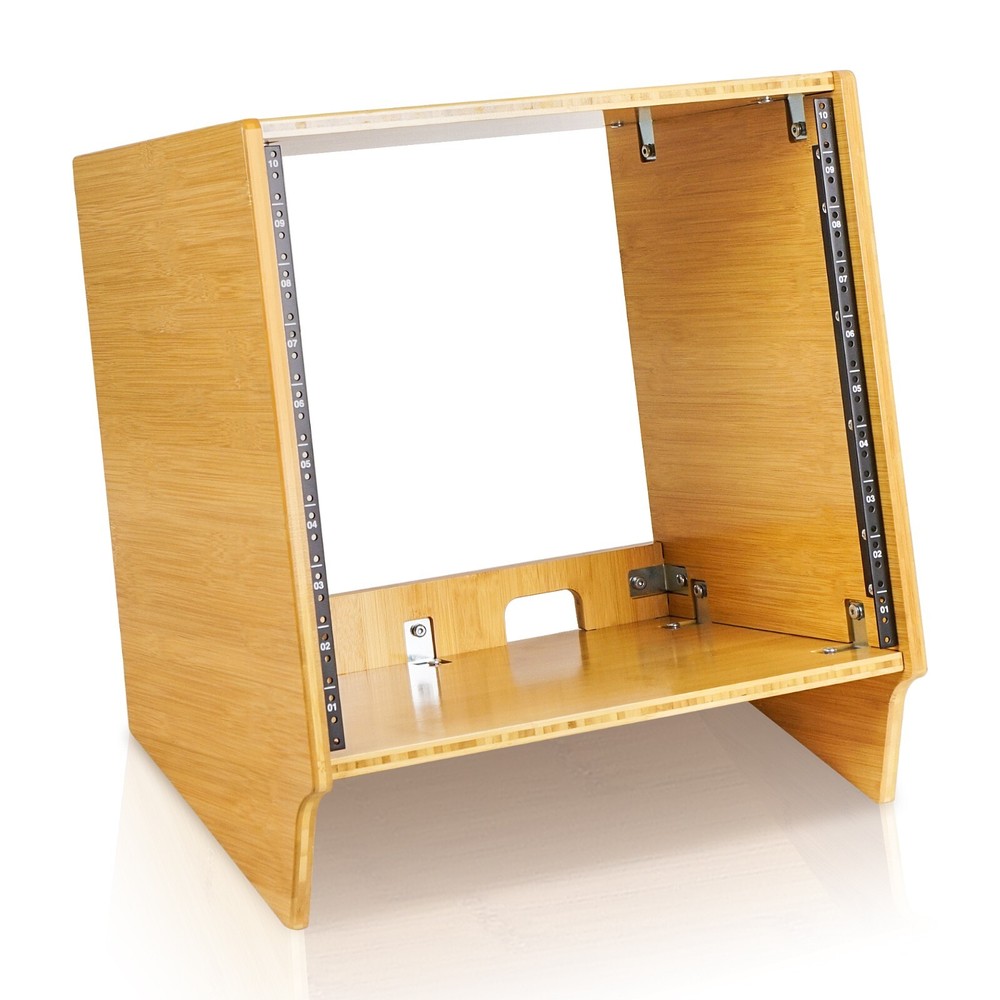 Sound Town DIY 10U Angled Desktop Turret Studio Rack, Solid Bamboo (STBR-10SL)