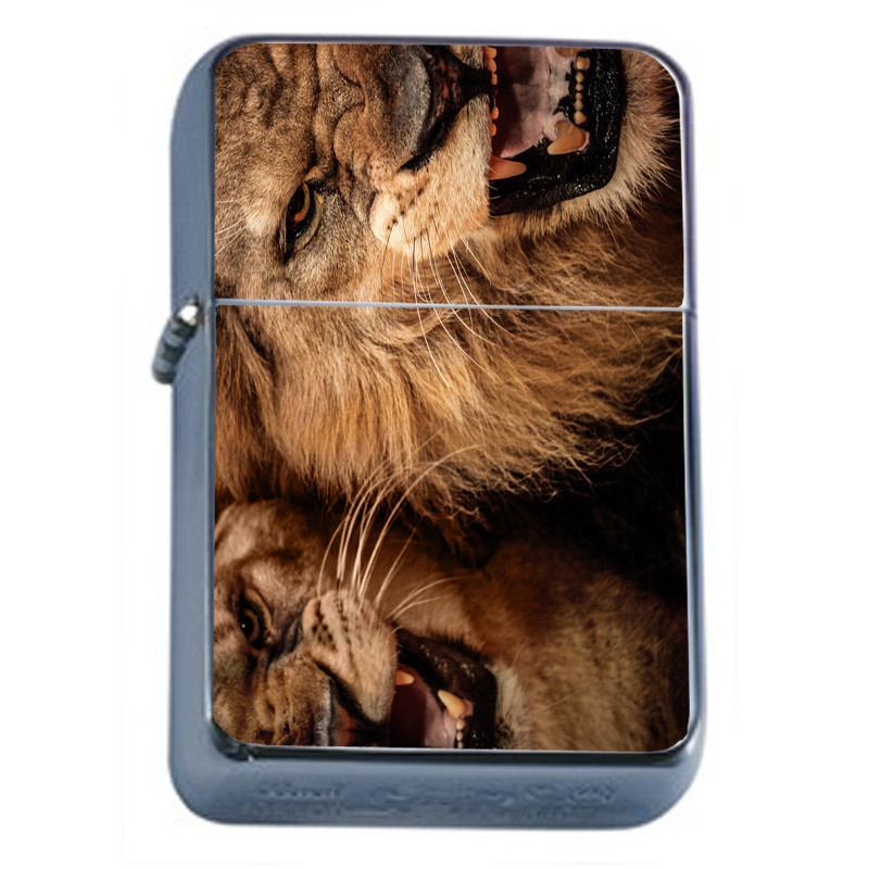 Fighting Lions D3 Flip Top Oil Lighter Wind Resistant