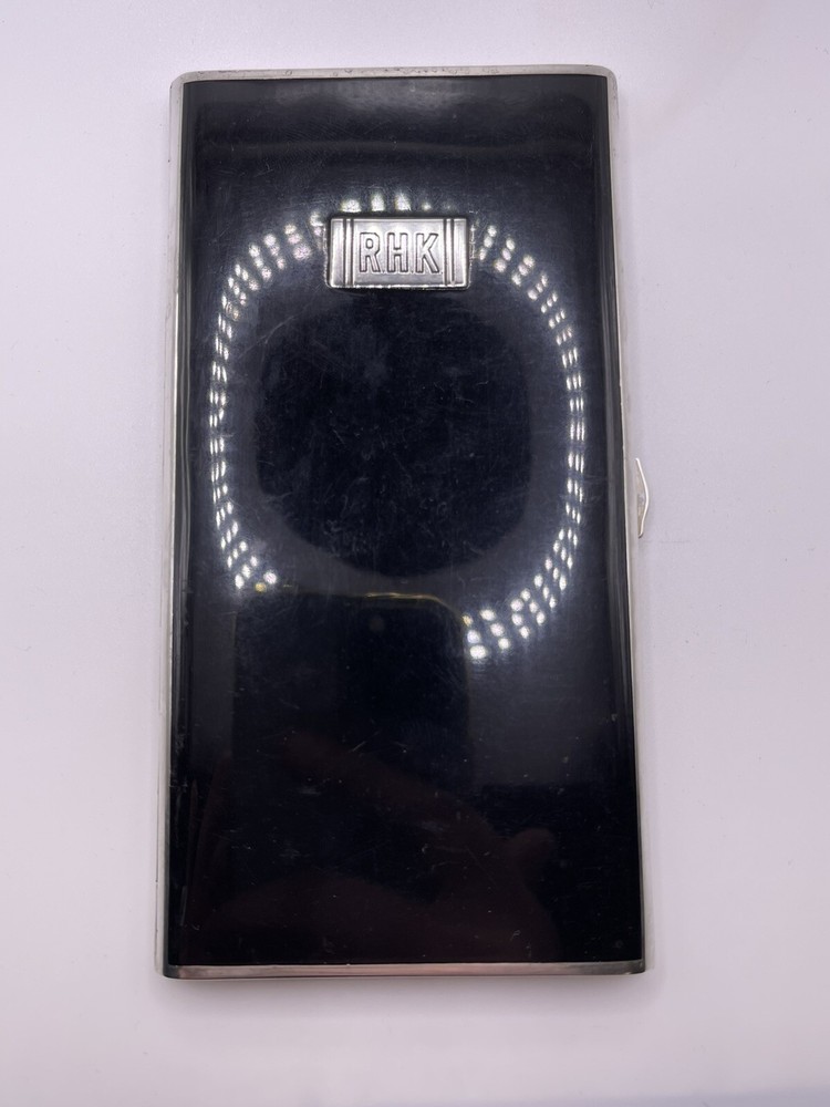 Art Deco Sterling Silver Watrous Black Enamel Cigarette Case