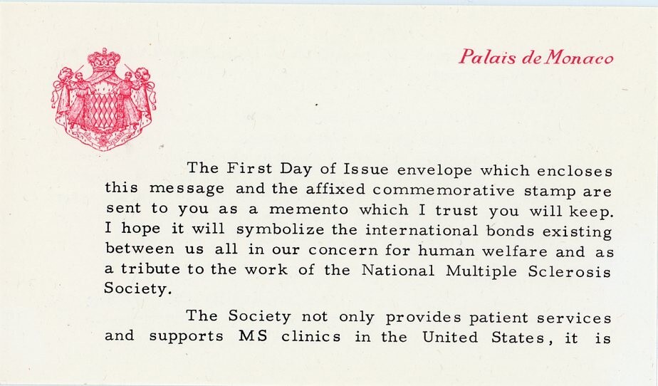Grace De Monaco FDC Insert (No Envelope) Signed by Her