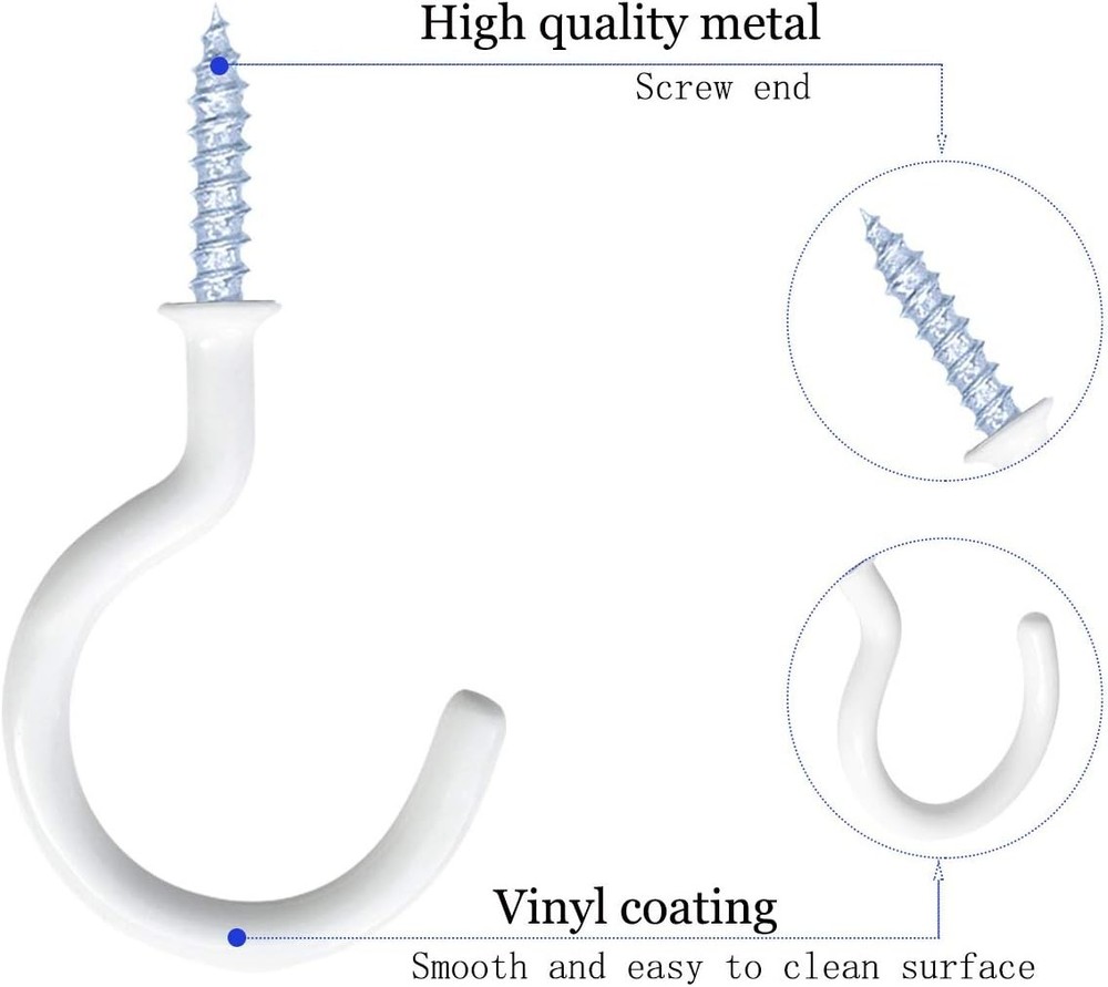 yuntop 12 Pack Vinyl Coated Ceiling Hooks, Multi-Function 1-1/4 Inch, White