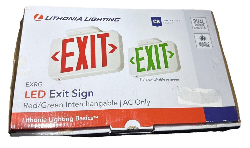 Lithonia Lighting EXRG  M6 LED Exit Sign Battery Red/Green Interchangeable