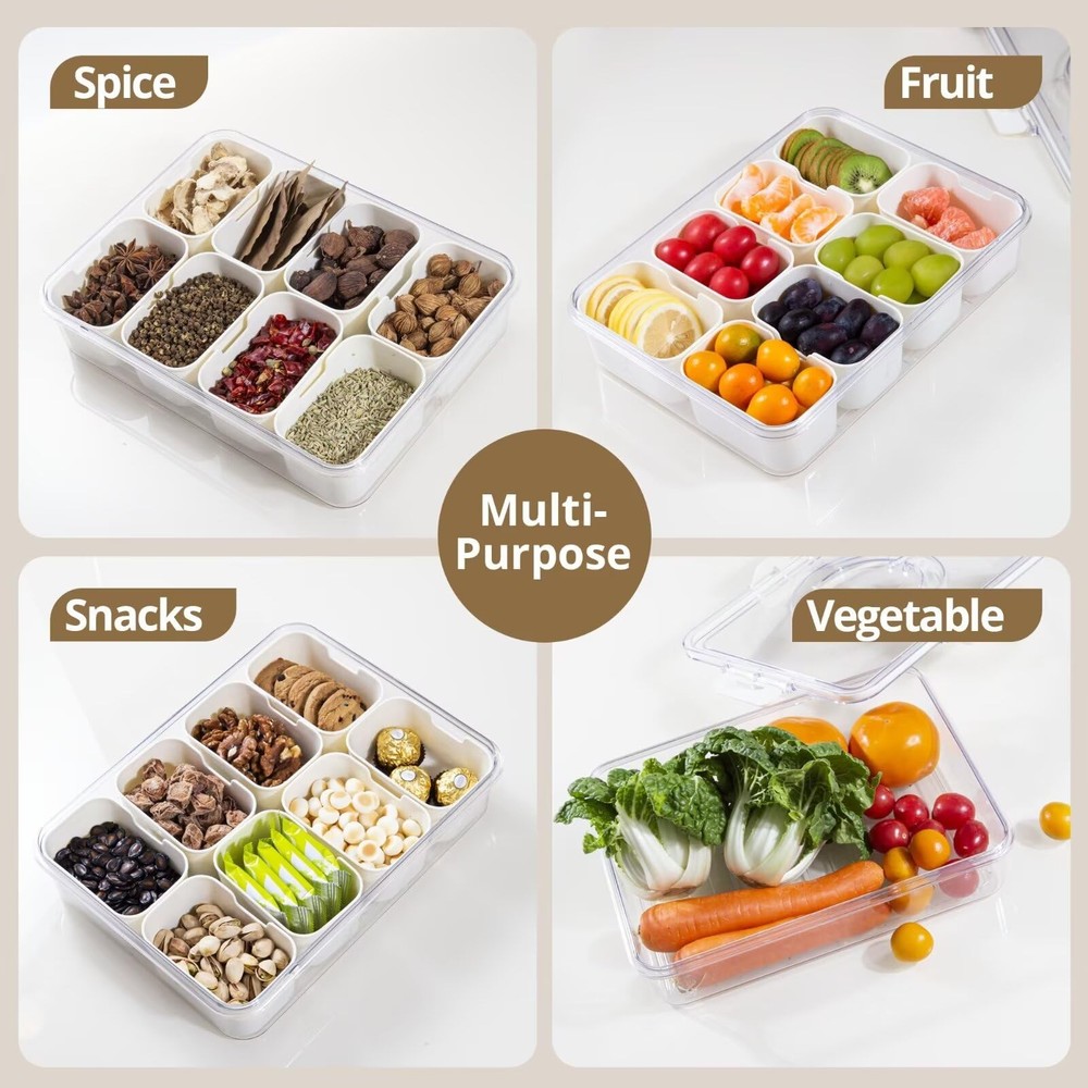 Zaboro 4 Packs Snackle Box Container with 8 Compartments, Clear Divided Serving