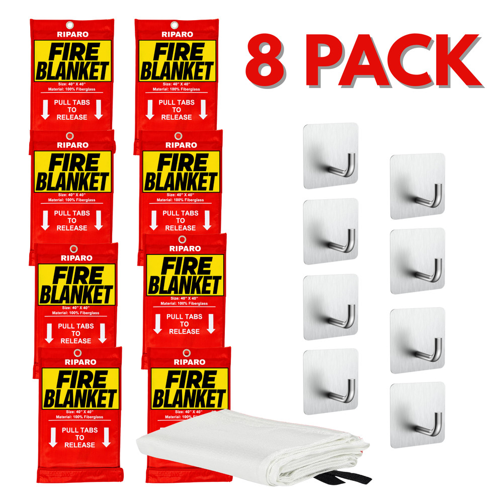 Emergency Fire Blanket W/Hook, For Home & Kitchen, Fire pits, BBQ - 8 Pack