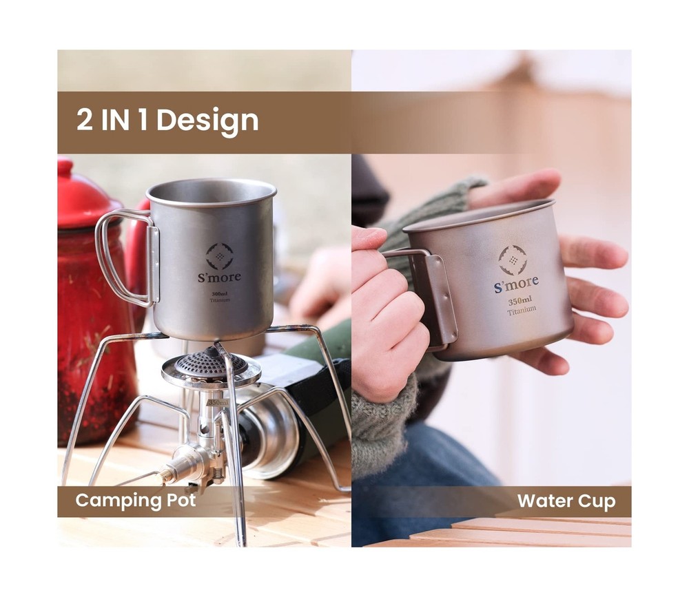 S'more Titanium Mug Camping Cup with Foldable Handle and Lid Lightw... Fast Ship