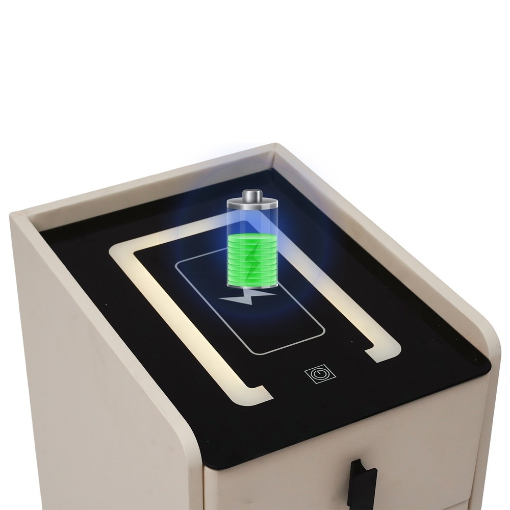 3 Drawers Smart Bedside Table Small Nightstand Bedside Table w/Light & Wireless