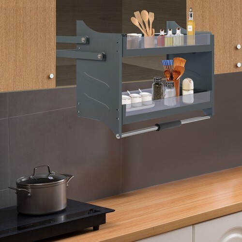 Pull Down Shelf Upper Kitchen Wall Cabinet Storage Organizer Dark Grey USA
