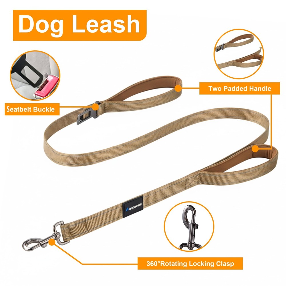 No Pull Dog Harness,Heavy Duty Reflective Collar & Leash Set-Leash with Doubl...