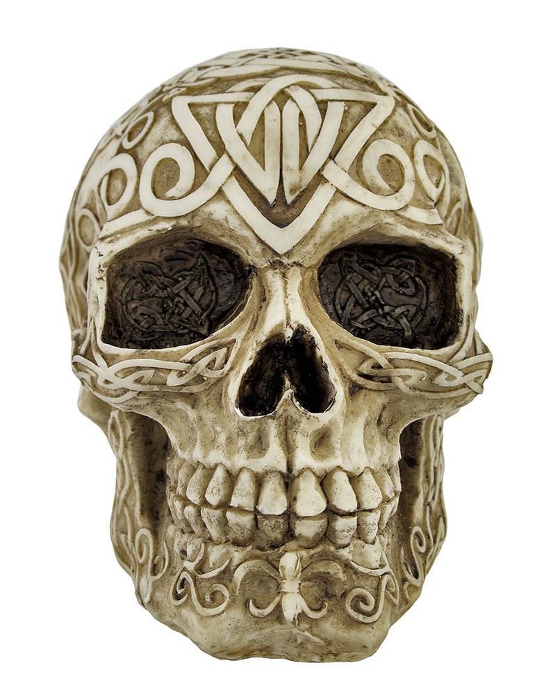 Zeckos Celtic Owl Knotwork Human Skull Statue Pagan