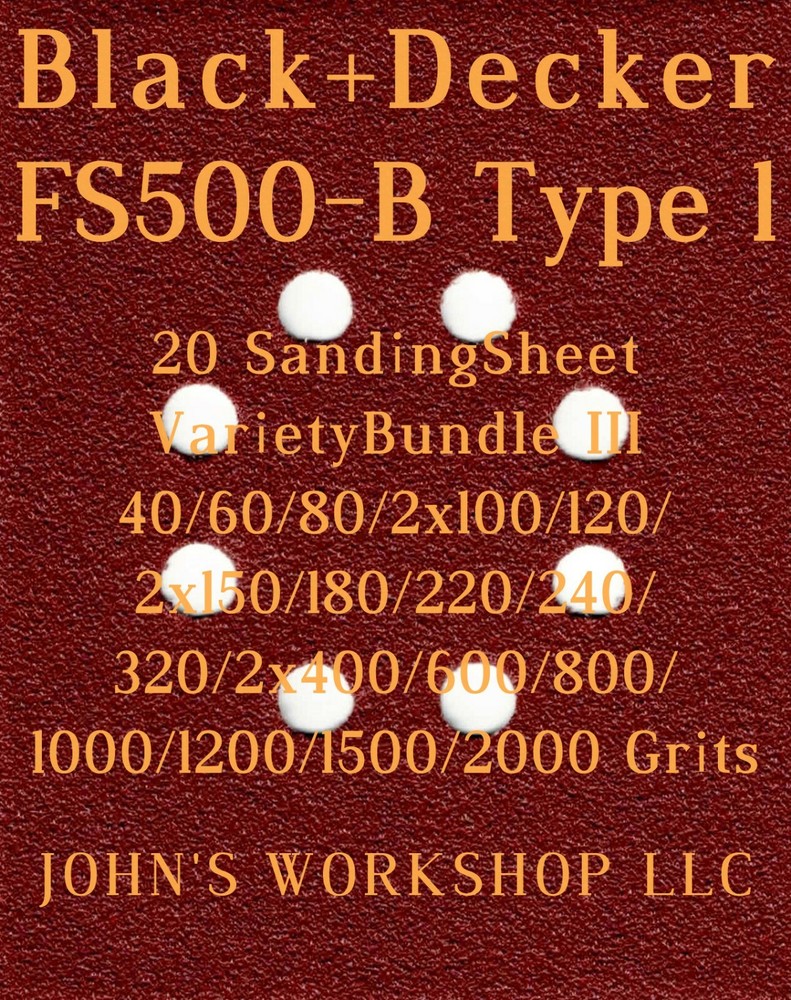 Black+Decker FS500-B Type 1 - 17 Different Grits - 20 Sheet Variety Bundle III