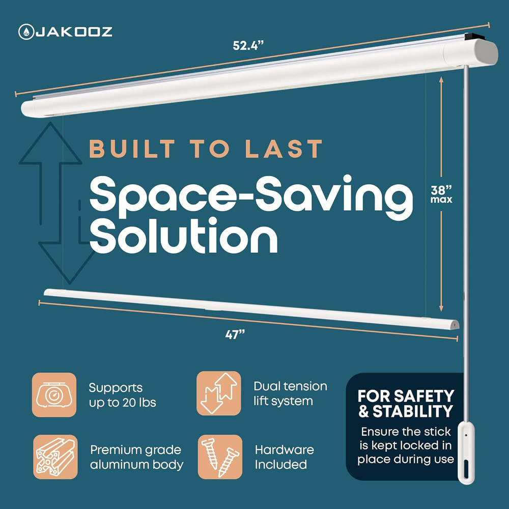 Space-Saving Retractable Ceiling Clothes Drying Rack - 52.4" Pull-Down Hanger