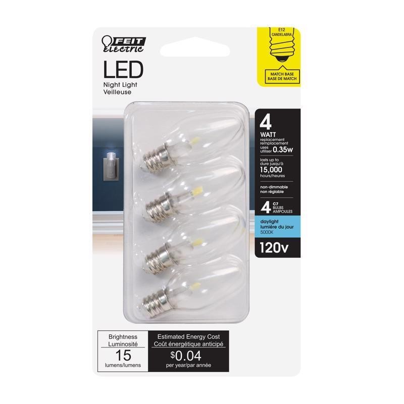 Feit C7 E12 (Candelabra) LED Bulb Daylight 4 Watt Equivalence 4 pk NEW