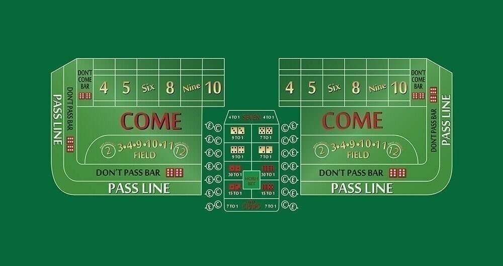 Craps Table Layout Felt - 8 Foot - Green