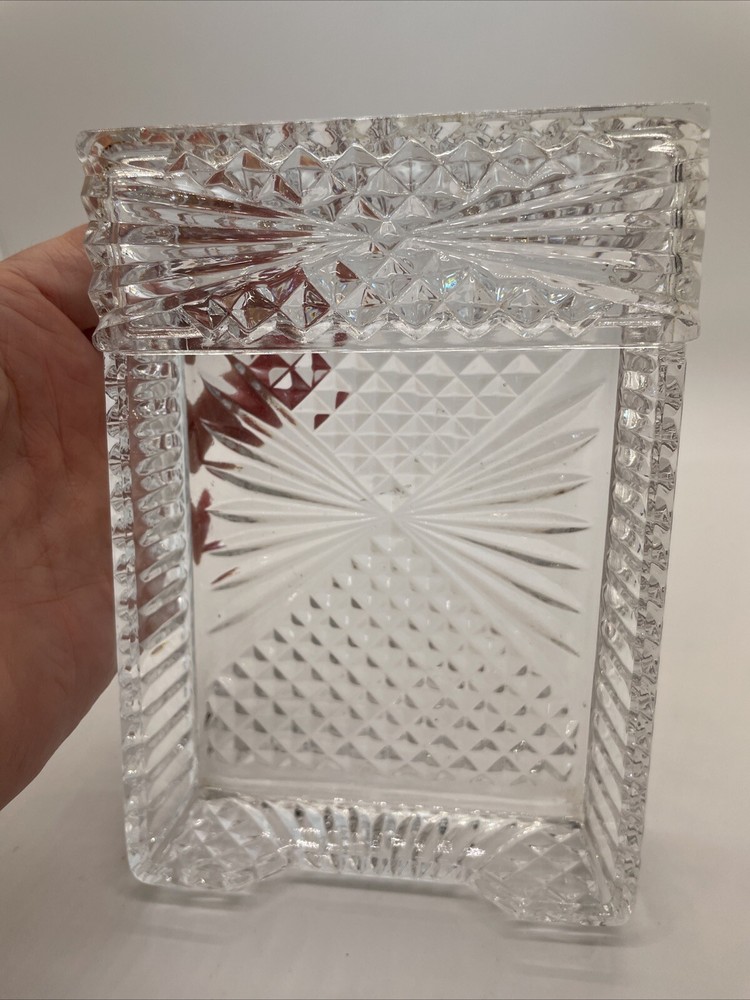 VTG Crystal Rectangular Cigar/Cigarette Box/Ashtray/Dish Hollywood Regency