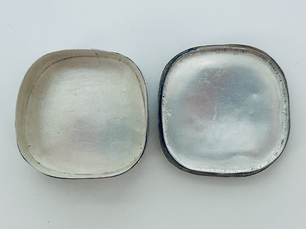 Vintage Sterling Silver Hand Made Trinket Box Tile Top Irregular Shape