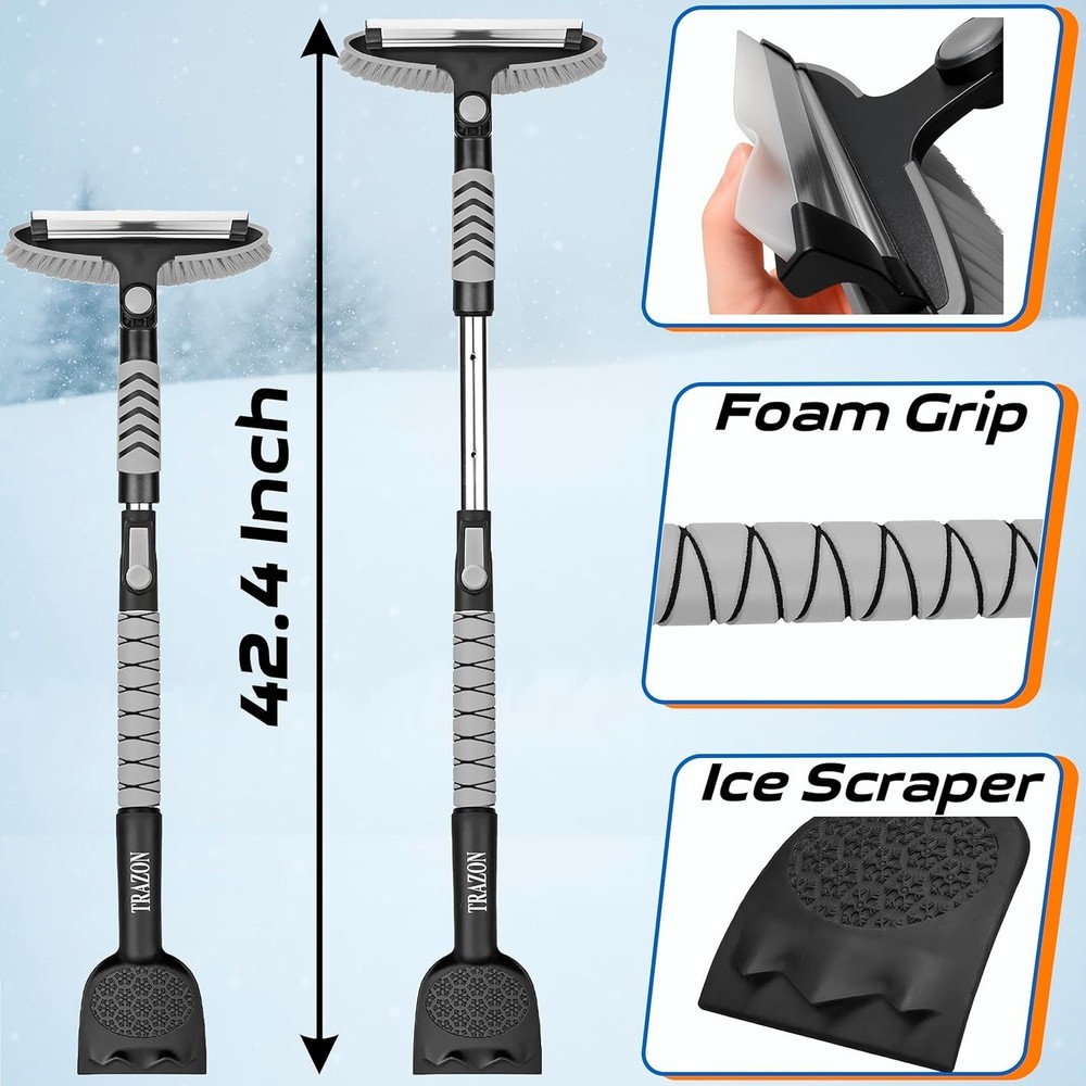 Lightweight Extendable Snow Tool - 42.4” Brush & Scraper for Winter Driving