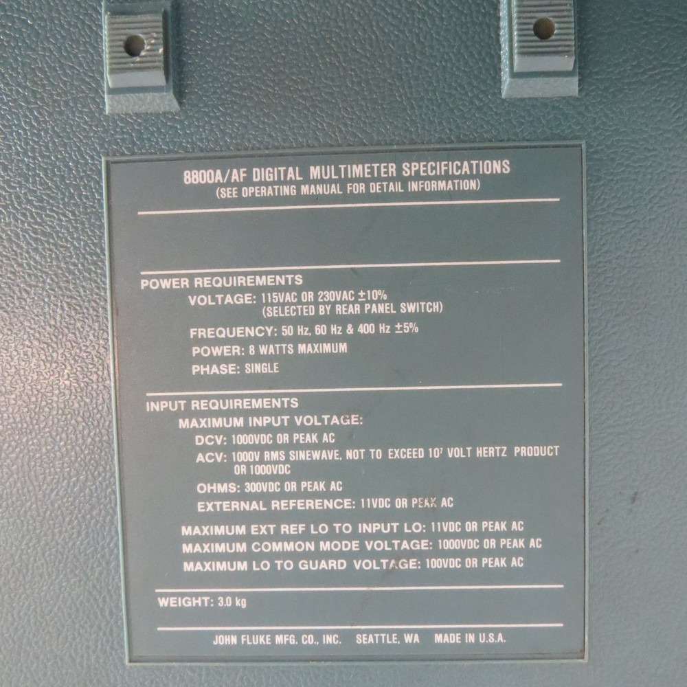 Fluke 8800A Digital Bench Mount Voltmeter 115/230VAC DC AC Voltage