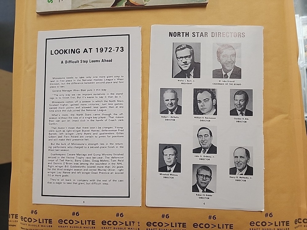 1972-73 Minnesota North Stars Program With Auto's Autographs