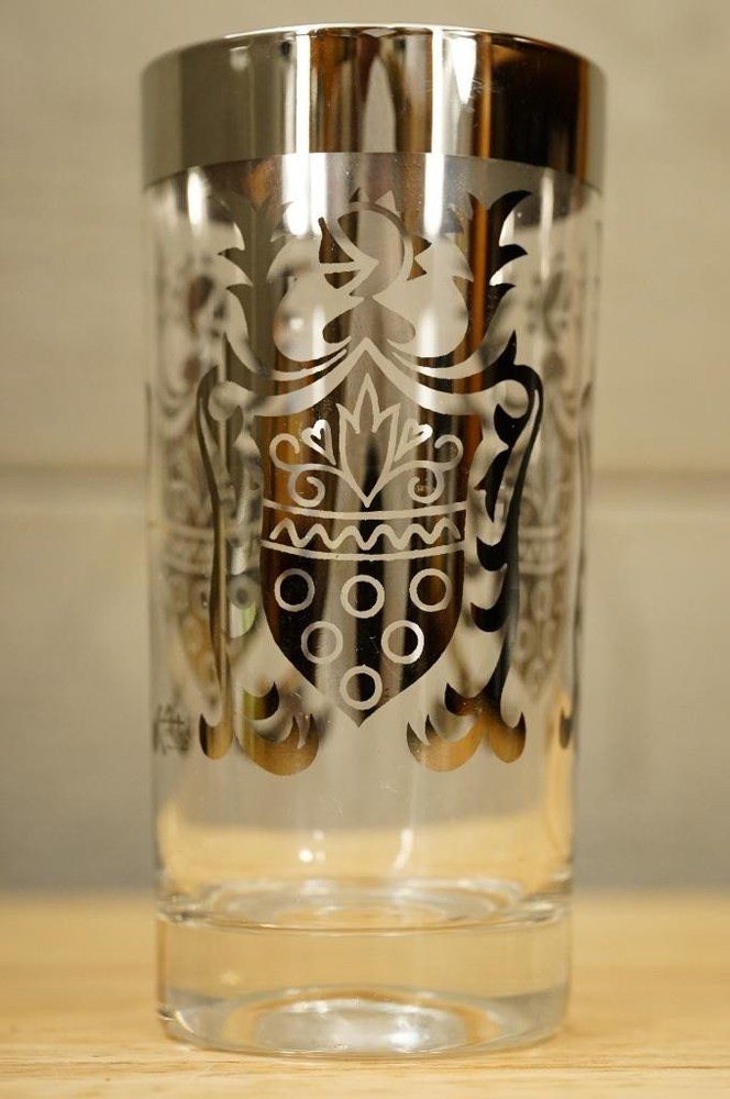 Vintage Kimiko Guardian Ware Silver Knight Pattern 2PC Barware Highball Glasses