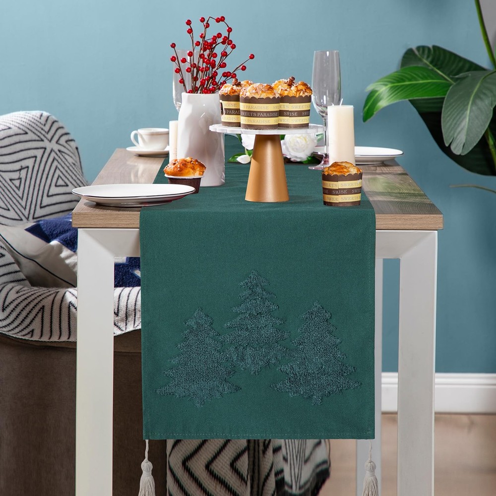 Christmas Tree Table Runner Jacquard Christmas Tree Dinner Table Runner Xmas ...