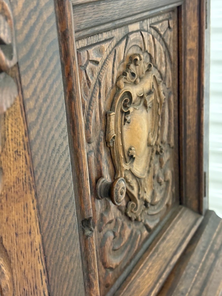 Antique hand carved oak buffet sideboard 74.5 inches long - solid & beaufiful