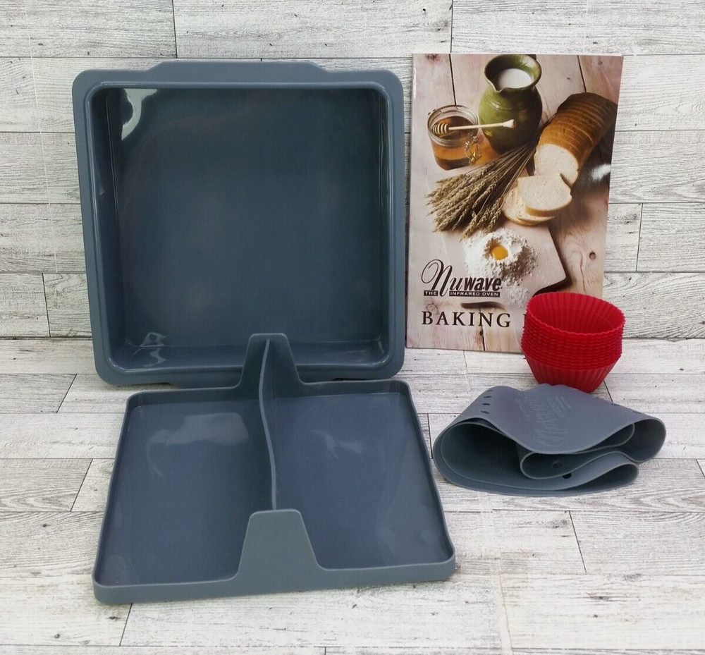 Nuwave Silicon Bakeware Set Bake Pan Divider Ring Cupcake Liners and Baking Book