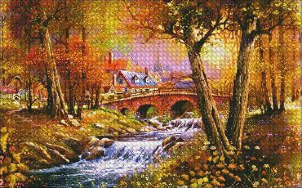 Chart Needlework DIY Counted Cross Stitch Patterns-Bridge over the Stream