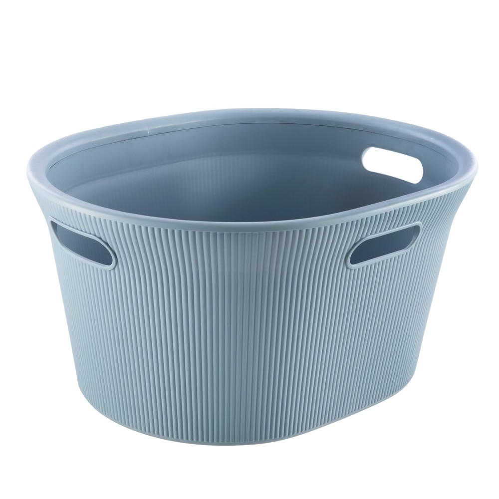 Decorative Plastic Laundry Basket with Cut-Out Handle 35 Liter, Stone Blue