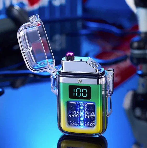 Transparent shell waterproof rechargeable pulse lighter with digital display