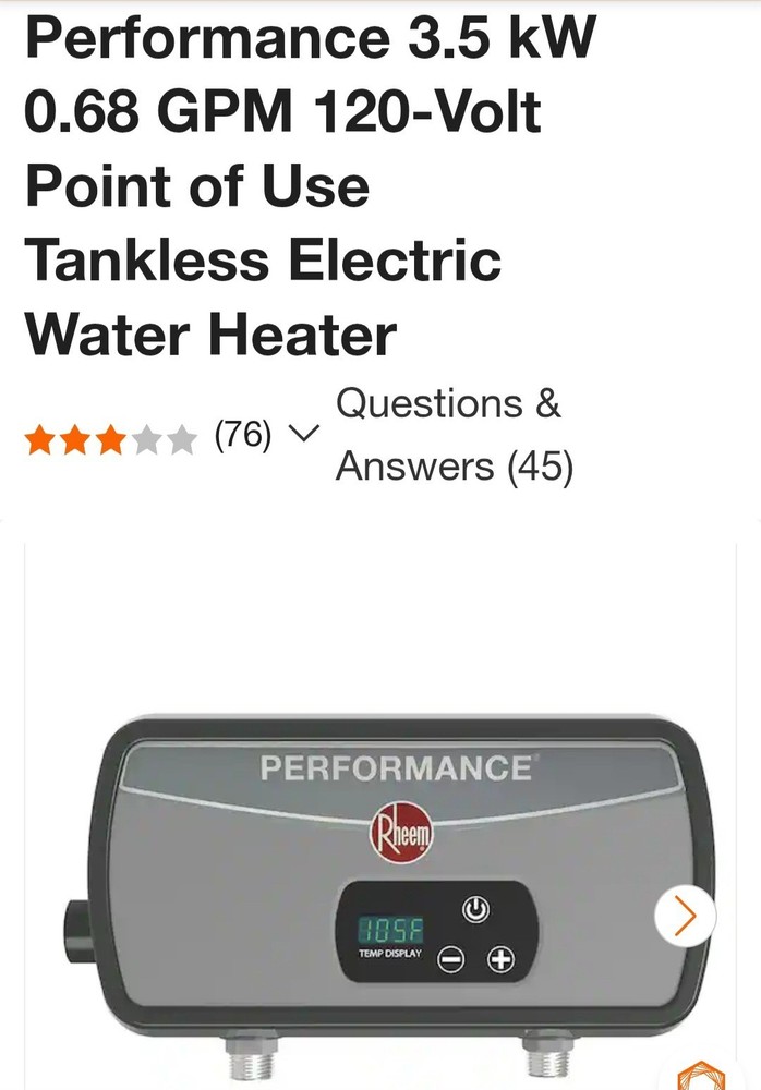 Rheem Performance 3.5 kW 0.68 GPM 120-V Point-Of-Use Tankless Electric Water Hea