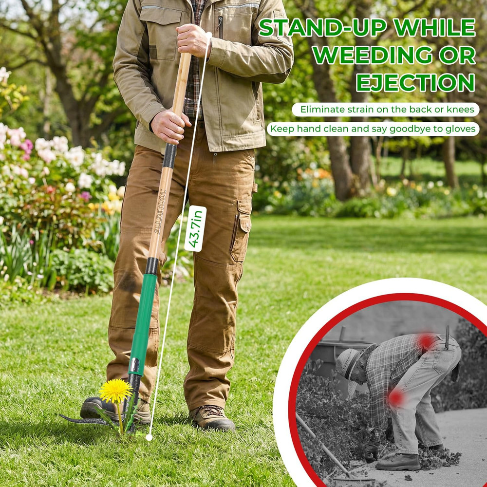 Weed Puller Tool with 2 Weed Eject Feature, 43.7In Stand up Dandelion Remover To