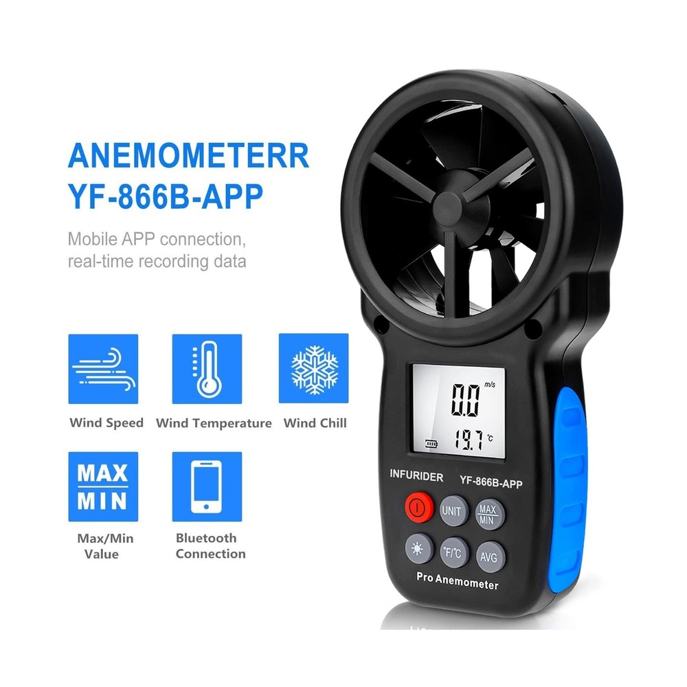 Digital Wireless Anemometer with APP via Bluetooth, Handheld Wind Speed Meter...