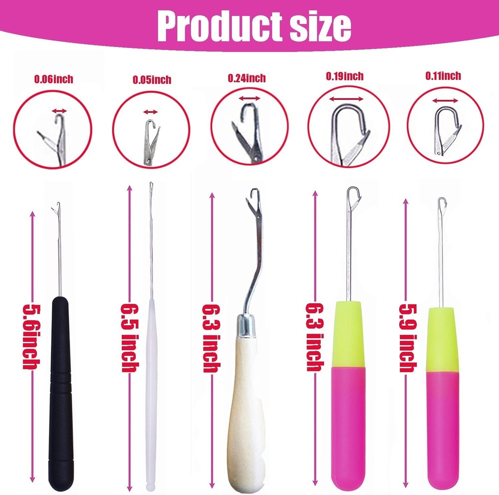Pack of 5 Different Sizes Latch Hook Crochet Needle Hook Tools for Braid Hair...