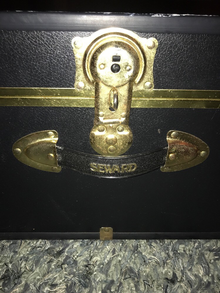 Vintage Seward Black Steamer Trunk