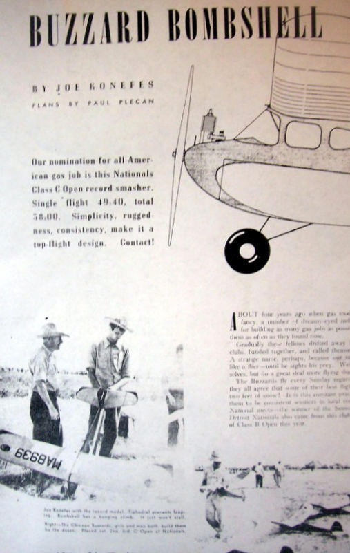 MEN BUZZARD BOMBSHELL PLAN + PARTS PATTERNS & Article for 72" RC Model Airplane