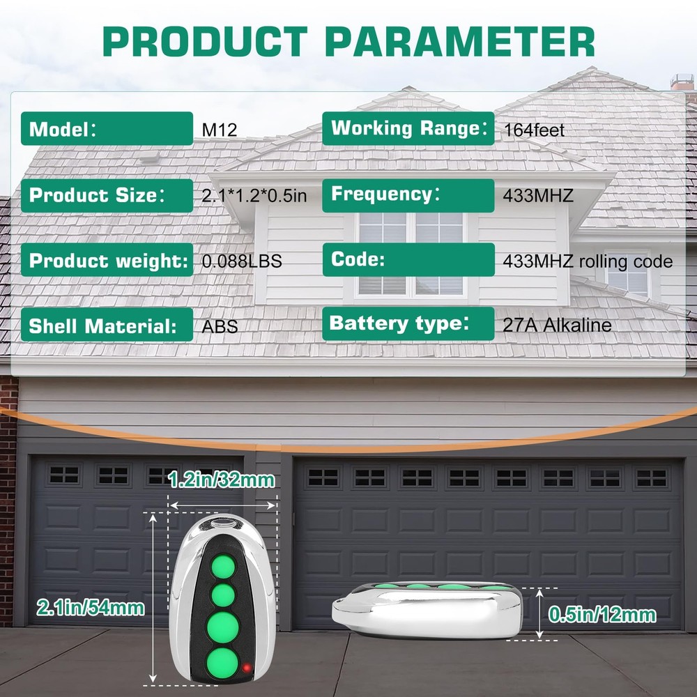 M12 Remote Control Transmitter for Automatic Swing Sliding Gate, Compatible w...