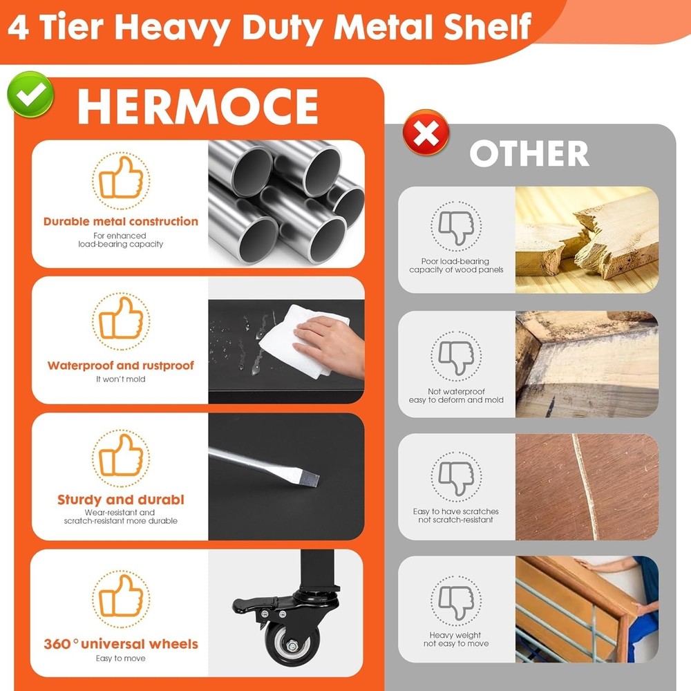 Efficient 50.4" Metal Tool Storage Workbench with Movable Locking Wheels