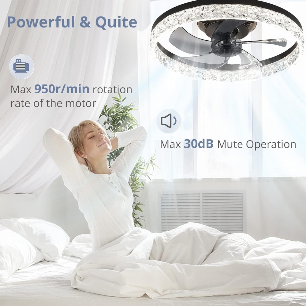 20" Modern Fan Lights Flush Mount LED Ceiling Light kit With Remote APP Control