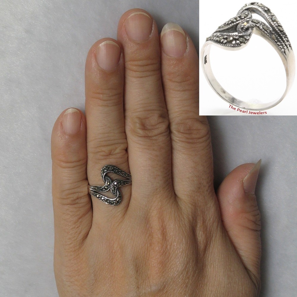 Sterling Silver Plait Design Marcasite Ring