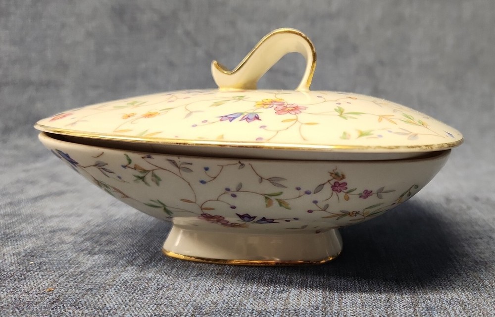 Wild & Blue Flower Mid Century Modern Covered Triangular Dish Bavaria u-10D