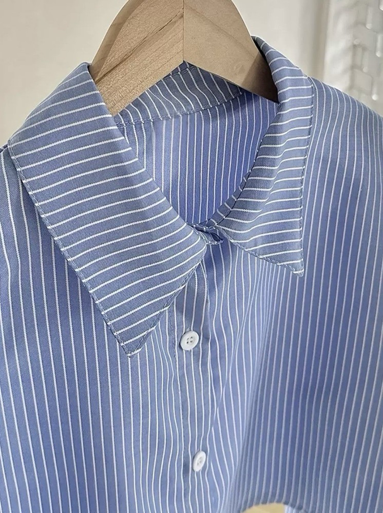 Two-Piece Pinstripe Lounge Set - Blue & White