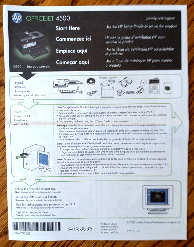 HP OFFICEJET 4500 GETTING STARTED GUIDE with G510 CD DISK FOR WINDOWS & MAC