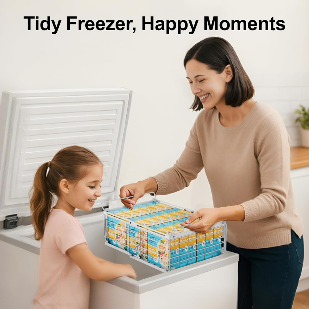 4 Pack Freezer Organizer Bins, Adjustable Wire Baskets for 10 to 20 Cu.Ft Chest