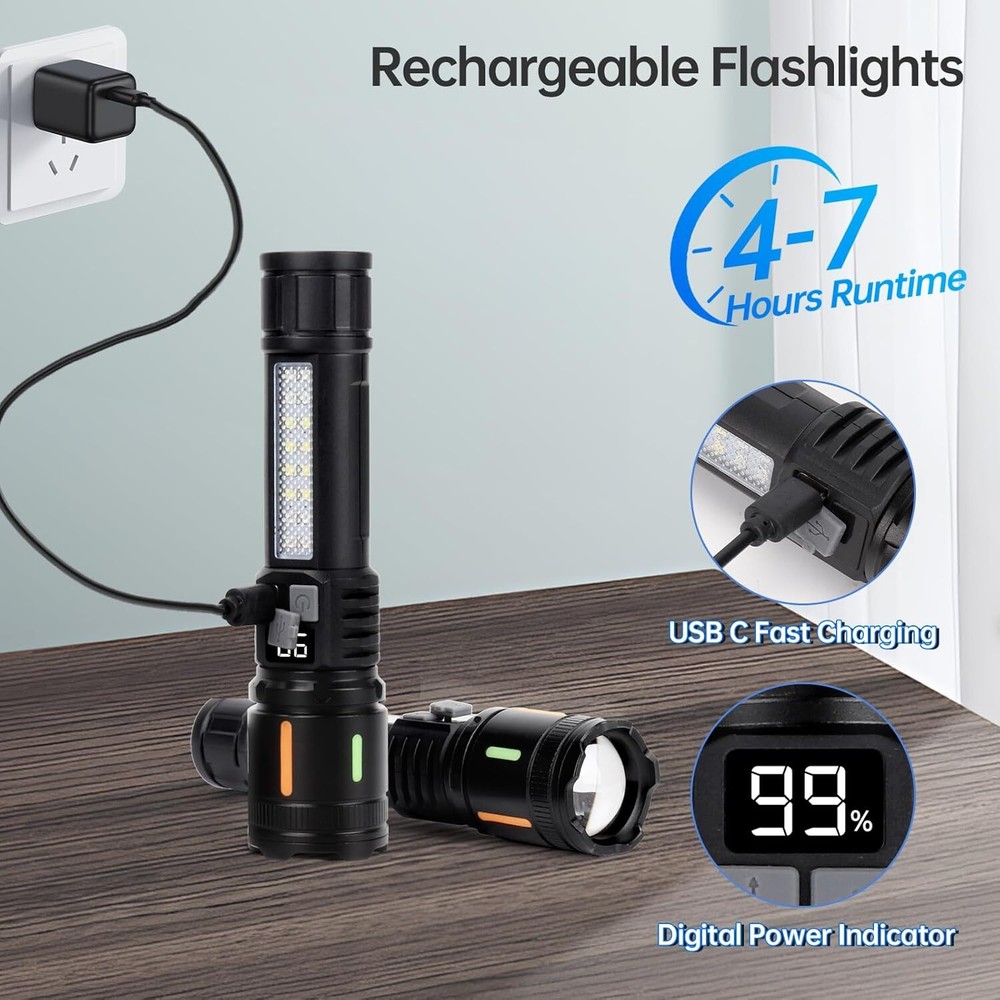 2 x 99000000 Lumens Super Bright LED Tactical Flashlight Rechargeable Work Light