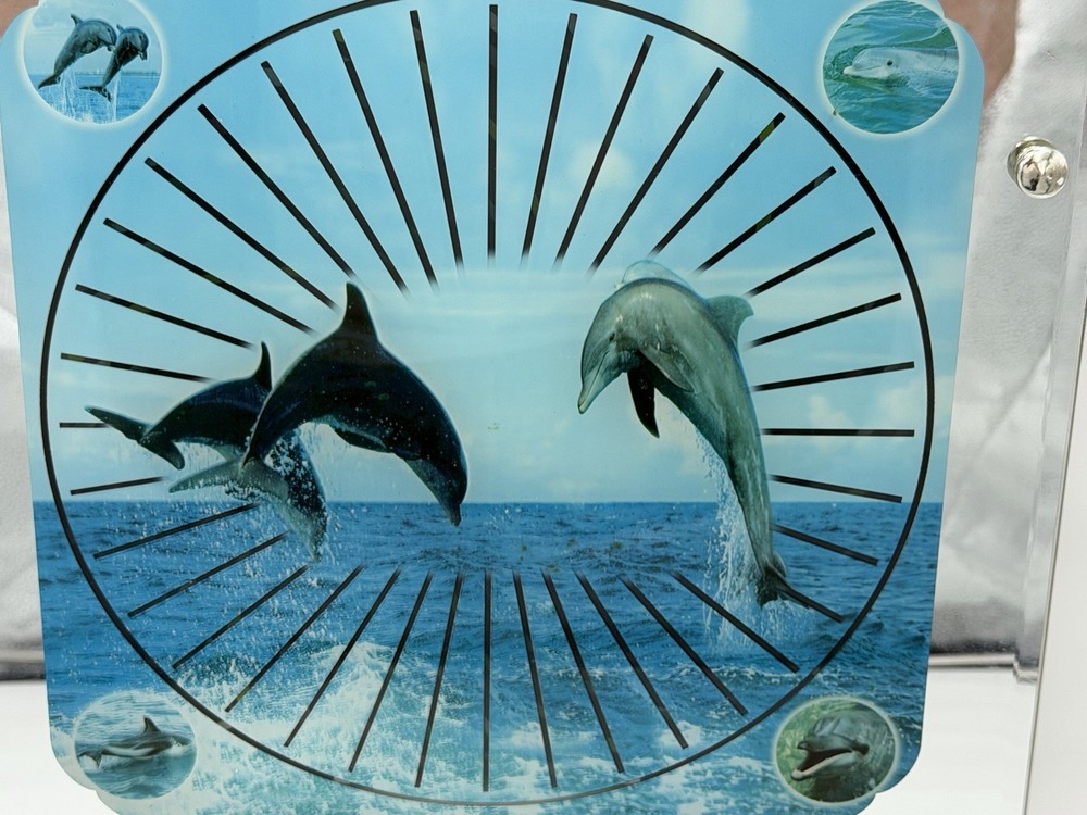 VINTAGE Moving Motion Dolphins Enchanted Wall Light Mirror Frame Clock Read!