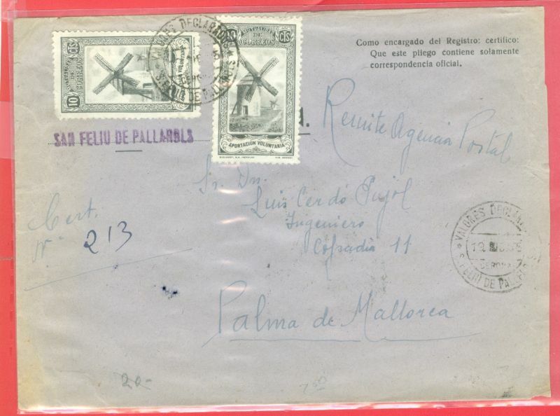 Spain 2 X 10c Wind Mill / Windmill used on cover