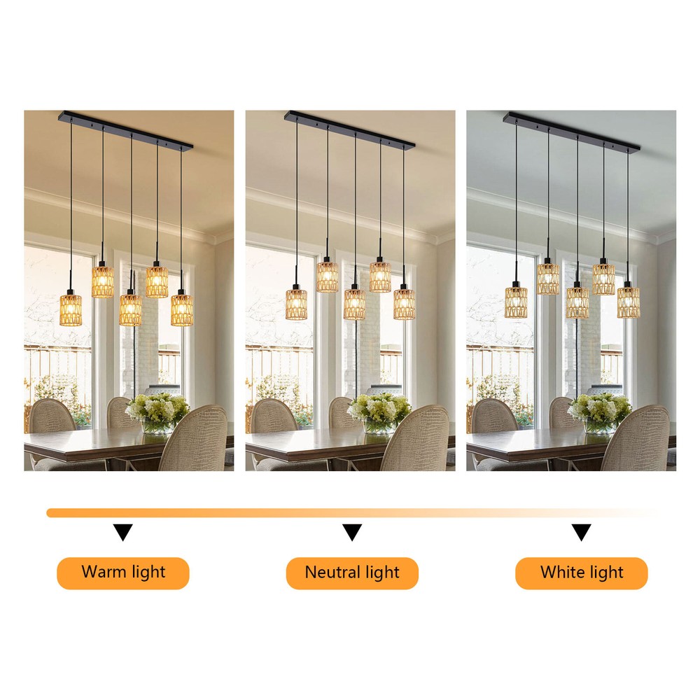 Pendant Light, 5-Light Pendant Lamp, Height Adjustable Hanging Ceiling Light