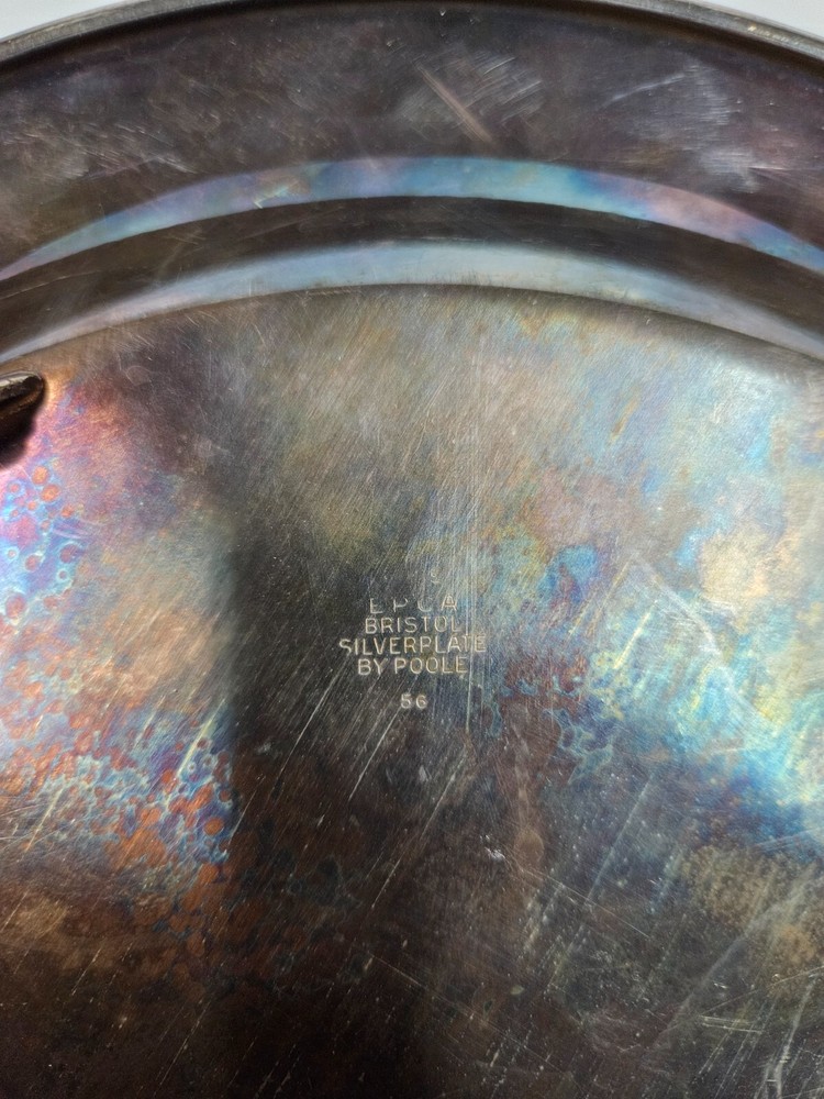 Bristol Silverplate by Poole Round Footed Serving Tray with etched design